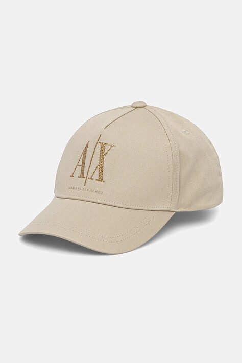 Bavlněná baseballová čepice Armani Exchange béžová barva, s aplikací, XW000957 AF13846