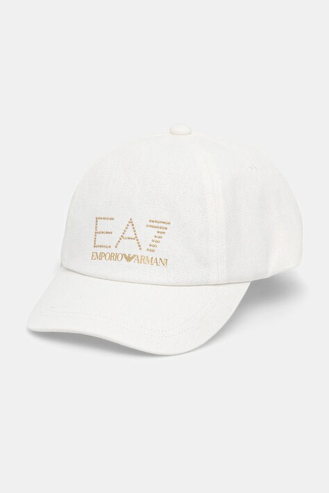 Bavlněná baseballová čepice EA7 Emporio Armani bílá barva, s aplikací, AF13009.7W000327