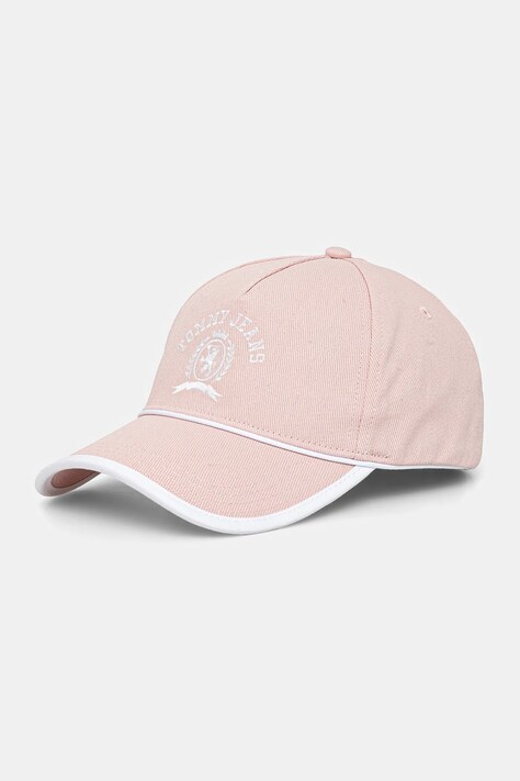 Tommy Jeans șapcă de baseball din bumbac culoarea roz, cu imprimeu, AW0AW17315