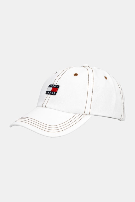 Tommy Jeans berretto da baseball in cotone colore bianco con applicazione AW0AW17572
