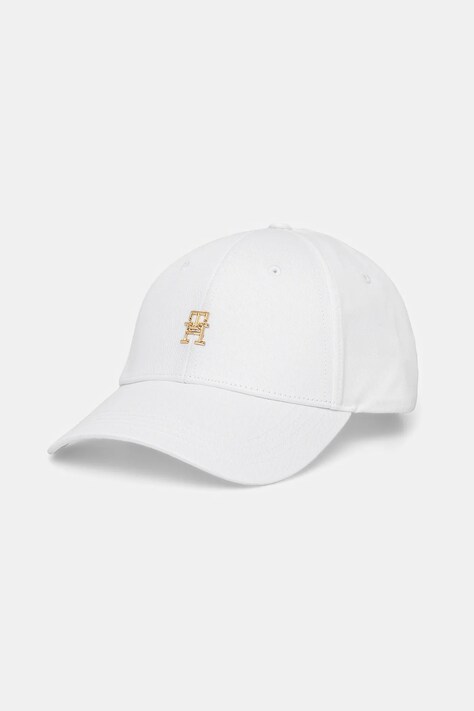 Bavlněná baseballová čepice Tommy Hilfiger bílá barva, s aplikací, AW0AW17128
