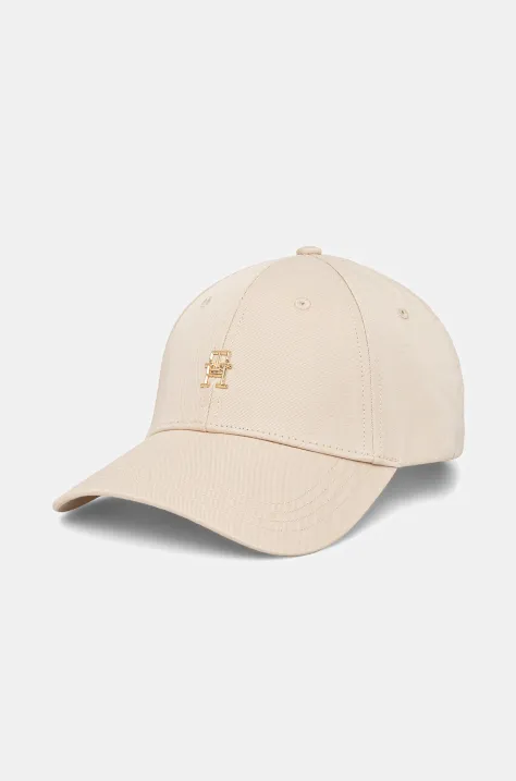 Bavlněná baseballová čepice Tommy Hilfiger béžová barva, s aplikací, AW0AW17128