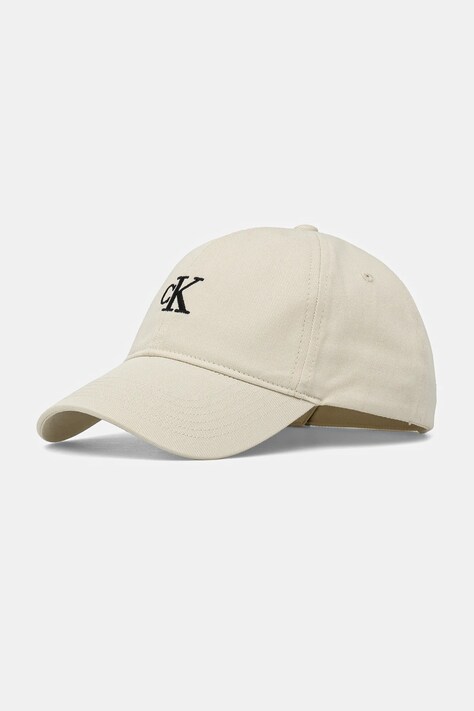 Bavlněná baseballová čepice Calvin Klein Jeans béžová barva, s potiskem, LV04K5024G