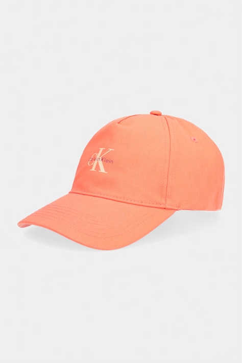 Calvin Klein Jeans czapka bejsbolówka damska bawełniana pomarańczowa LV04K5027G