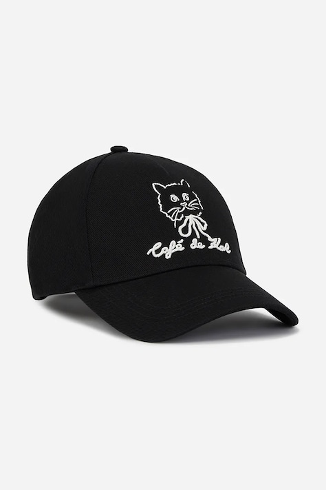 Памучна шапка с козирка Karl Lagerfeld в черно с апликация A2W33047