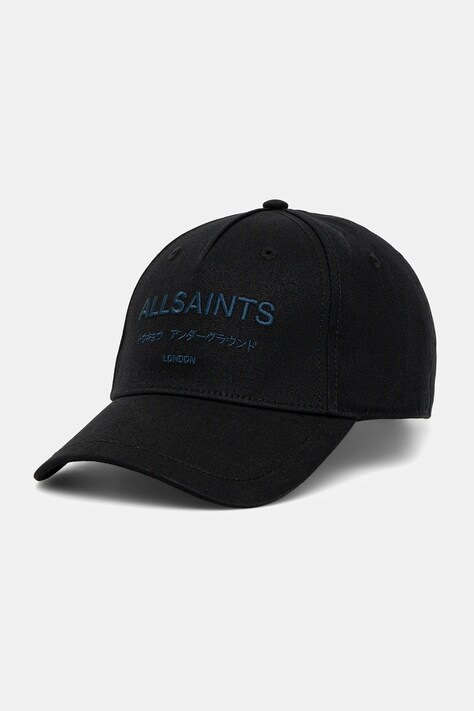 AllSaints czapka z daszkiem bawełniana kolor czarny z aplikacją 29AS101819