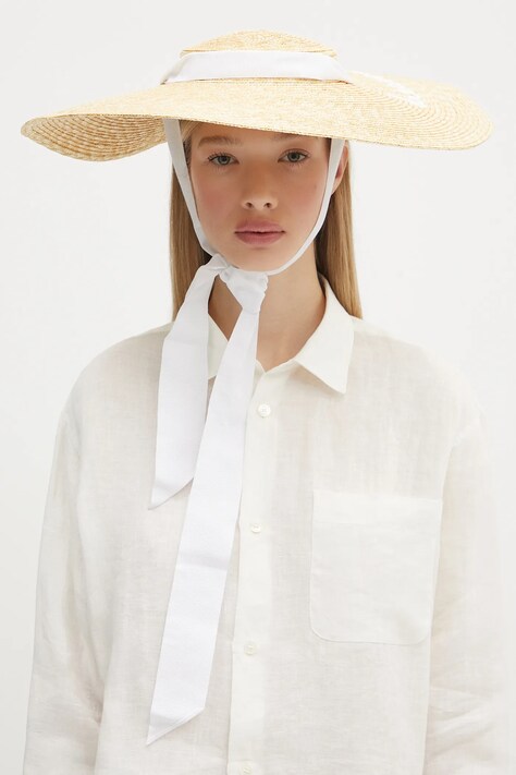 Капелюх Fiorucci Straw Embroidered Tie Ribbon колір бежевий W02SMAHA399ST01NA02