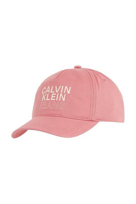 Dětská bavlněná kšiltovka Calvin Klein Jeans růžová barva, s aplikací, IU0IU00663