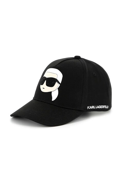 Дитяча бавовняна кепка Karl Lagerfeld колір чорний з аплікацією Z30387