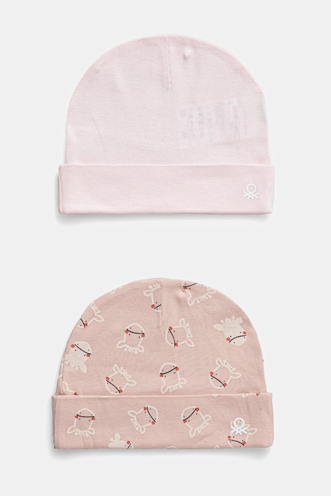 United Colors of Benetton czapka bawełniana niemowlęca 2-pack kolor różowy z cienkiej dzianiny bawełniana 3PWB0A004