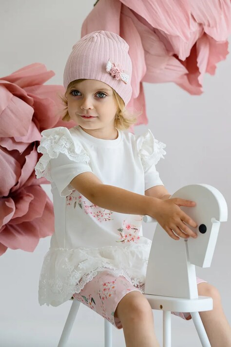 Детска шапка Jamiks TEREZA в розово с фина плетка JWH035