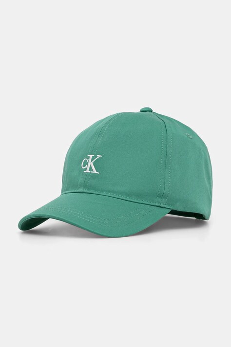 Calvin Klein Jeans czapka z daszkiem bawełniana dziecięca kolor zielony gładka IU0IU00150