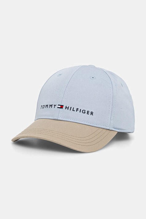 Детска памучна шапка с козирка Tommy Hilfiger в синьо с апликация AU0AU01963