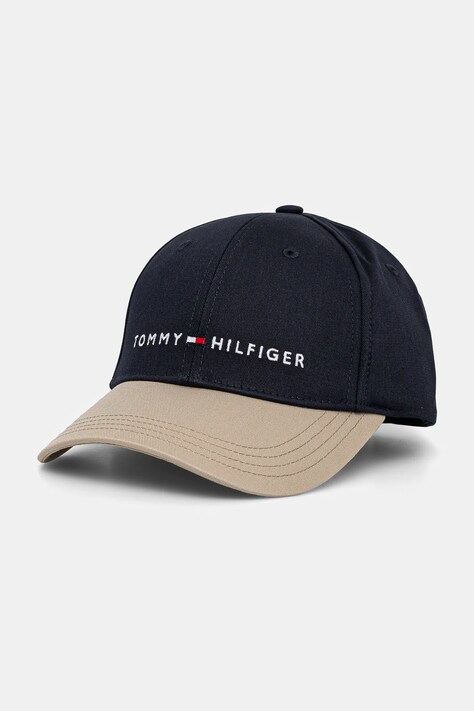 Детская хлопковая кепка Tommy Hilfiger цвет синий с аппликацией AU0AU01963