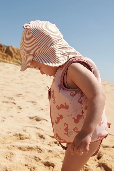 Liewood șapcă de baseball pentru copii Senia Seersucker Sun Hat With Ears culoarea portocaliu, cu imprimeu, LW17681