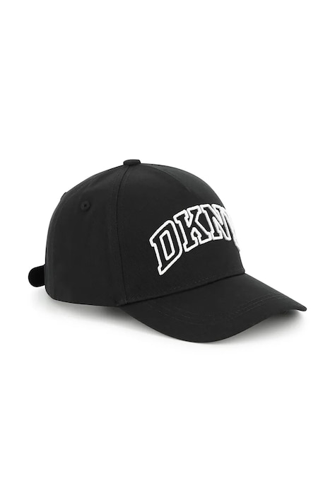 Dkny czapka z daszkiem bawełniana dziecięca kolor czarny z nadrukiem D62100