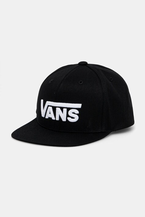 Detská bavlnená šiltovka Vans DROP V II SNAPBACK čierna farba, s nášivkou, VN0A36OUBLK1