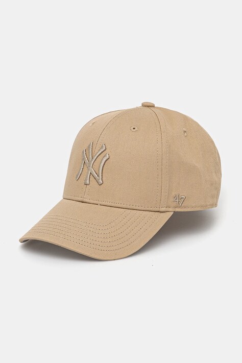 Dětská bavlněná kšiltovka 47 brand MLB New York Yankees béžová barva, s aplikací, B-RAC17CTP-KHA-KIDS