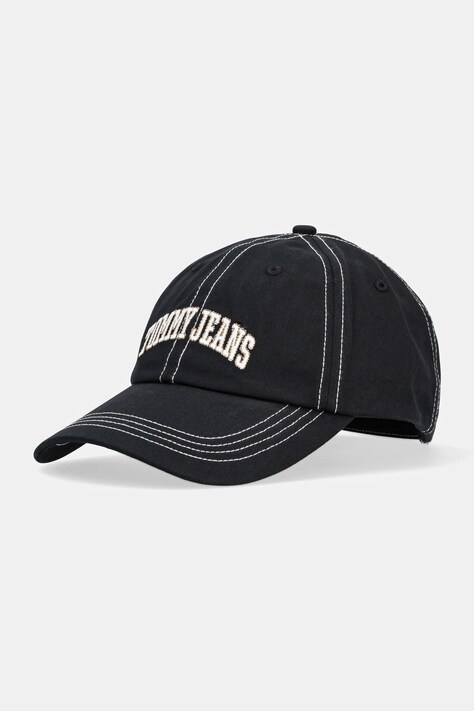 Bavlněná baseballová čepice Tommy Jeans černá barva, s aplikací, AM0AM12956