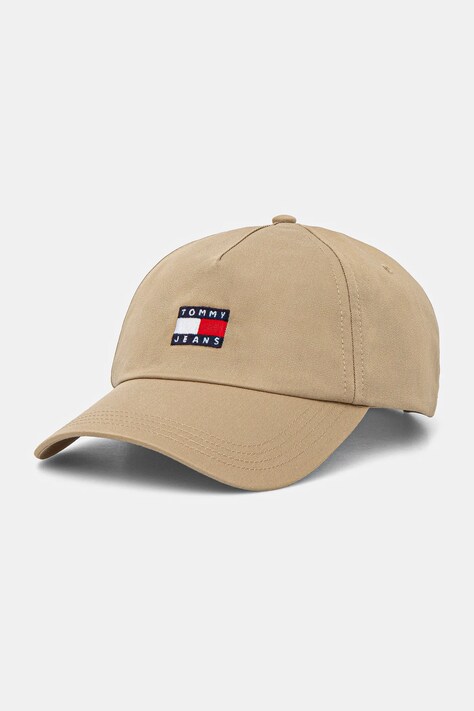 Bavlněná baseballová čepice Tommy Jeans béžová barva, s aplikací, AM0AM12933