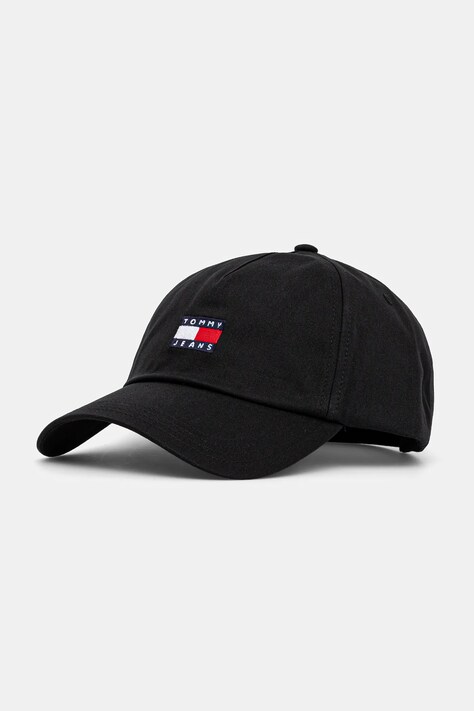 Bavlněná baseballová čepice Tommy Jeans černá barva, s aplikací, AM0AM12933