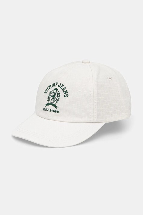 Памучна шапка с козирка Tommy Jeans в бяло с апликация AM0AM13286