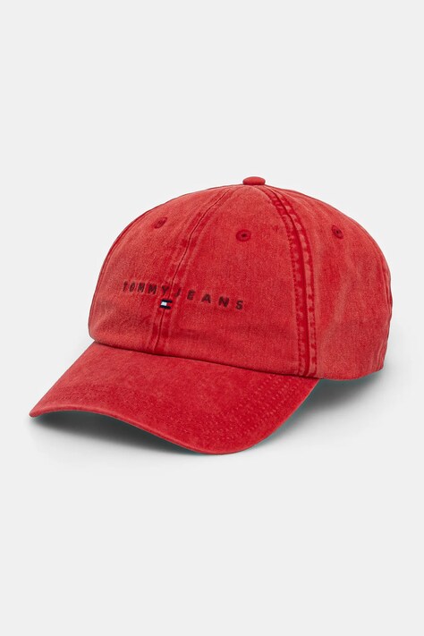 Tommy Jeans șapcă de baseball din bumbac culoarea rosu, cu imprimeu, AM0AM13355