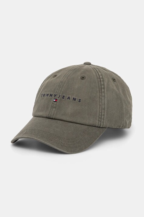 Памучна шапка с козирка Tommy Jeans в зелено с апликация AM0AM13355