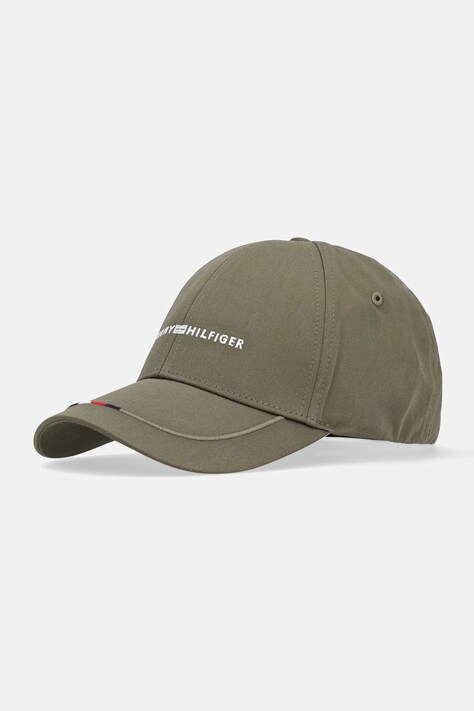 Хлопковая кепка Tommy Hilfiger цвет зелёный с аппликацией AM0AM13001