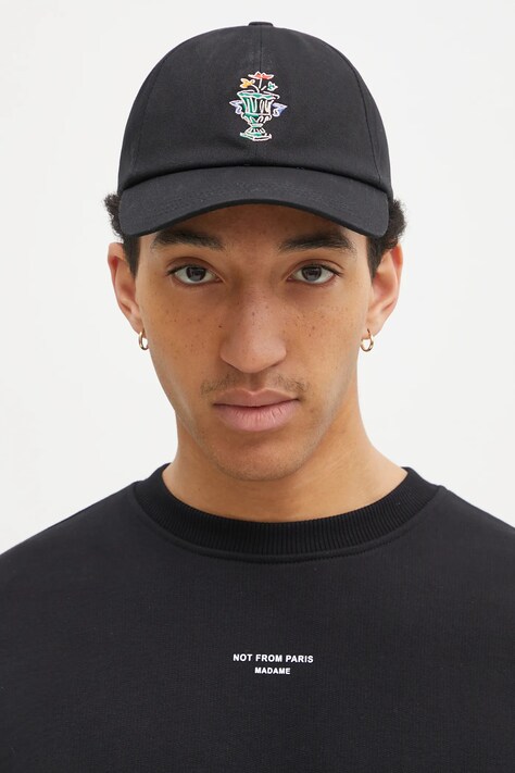 Drôle de Monsieur șapcă de baseball din bumbac La Casquette Vase culoarea negru, cu imprimeu, F-CP165-CO138-BL