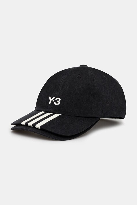 Y-3 șapcă de baseball din bumbac Stripes Double Brim Cap culoarea negru, cu imprimeu, JN7183
