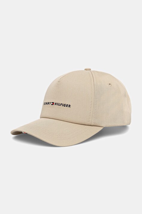 Bavlnená šiltovka Tommy Hilfiger béžová farba, s nášivkou, AM0AM13162
