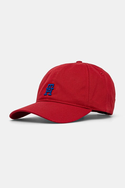 Bavlněná baseballová čepice Tommy Hilfiger červená barva, s aplikací, AM0AM13542