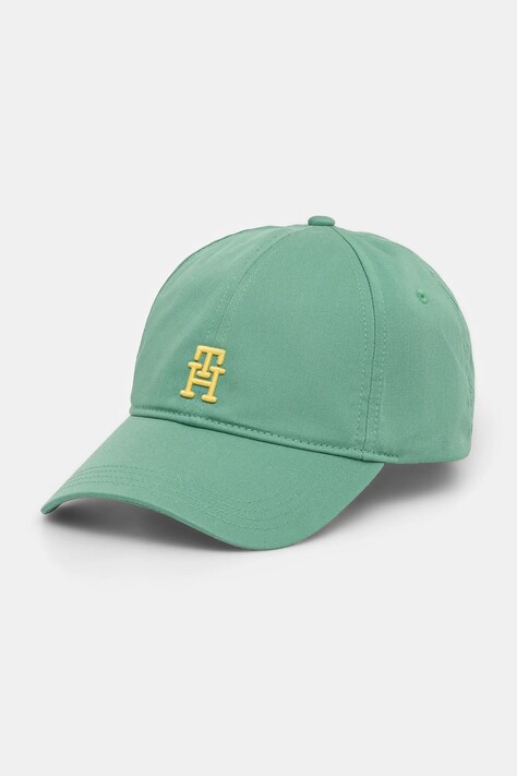 Памучна шапка с козирка Tommy Hilfiger в зелено с апликация AM0AM13542