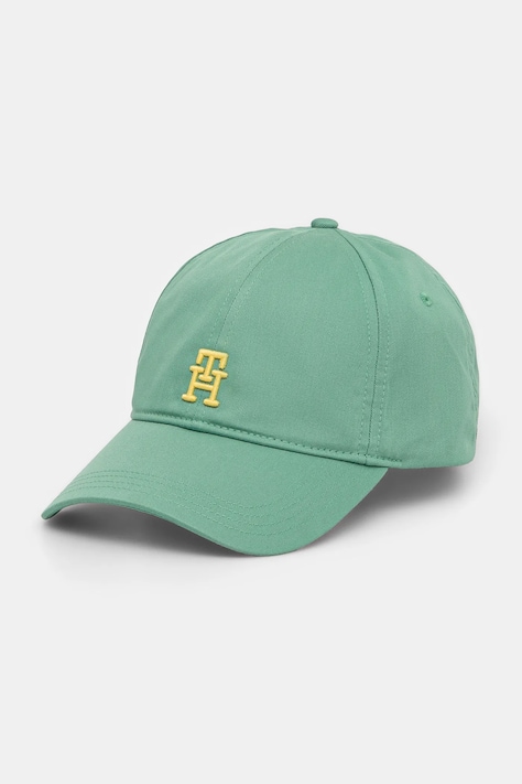 Памучна шапка с козирка Tommy Hilfiger в зелено с апликация AM0AM13542