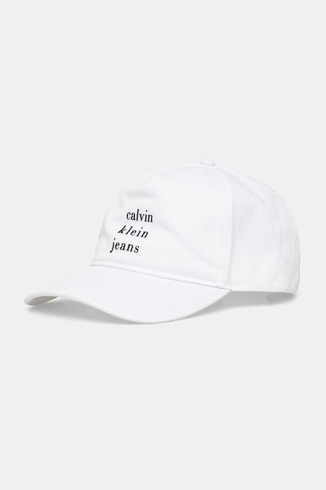 Calvin Klein Jeans czapka z daszkiem bawełniana kolor biały z nadrukiem LV04G5036G