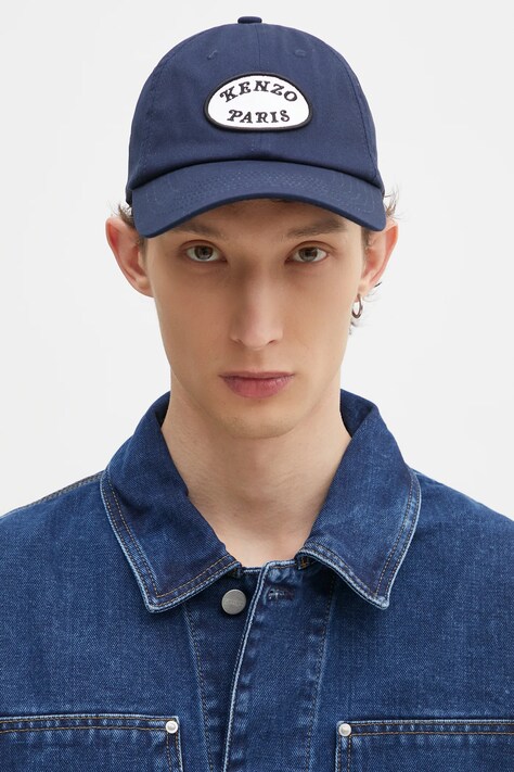 Kenzo cotton baseball cap navy blue color with an application FF58AC521F48.76