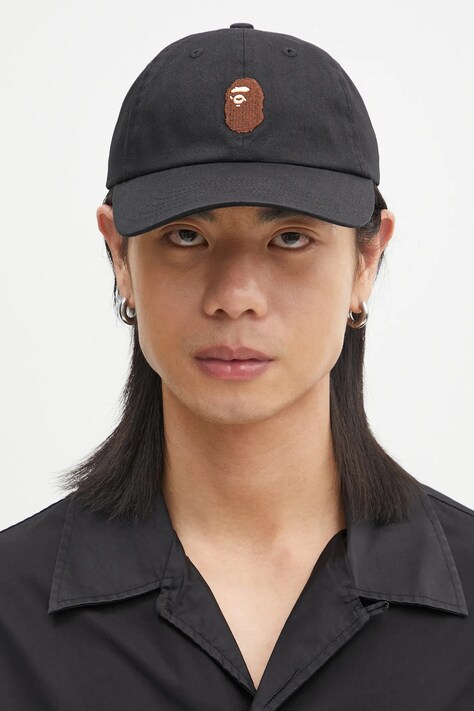 A Bathing Ape șapcă de baseball din bumbac One Point culoarea negru, cu imprimeu, 1L30180001
