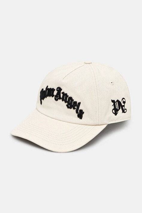 Хлопковая кепка Palm Angels Curved Logo цвет бежевый с аппликацией PMLB10AS25FAB0010310