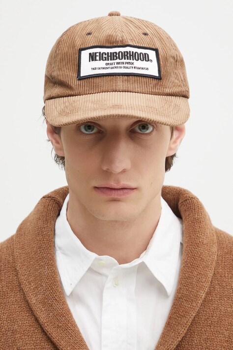NEIGHBORHOOD czapka z daszkiem bawełniana Corduroy Dad Cap kolor brązowy z aplikacją 242YGNH.HT04