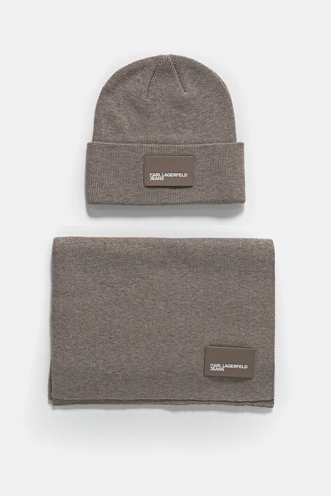 Σκούφος και κασκόλ από μείγμα μαλλιού Karl Lagerfeld Jeans χρώμα: μπεζ, A1W33191