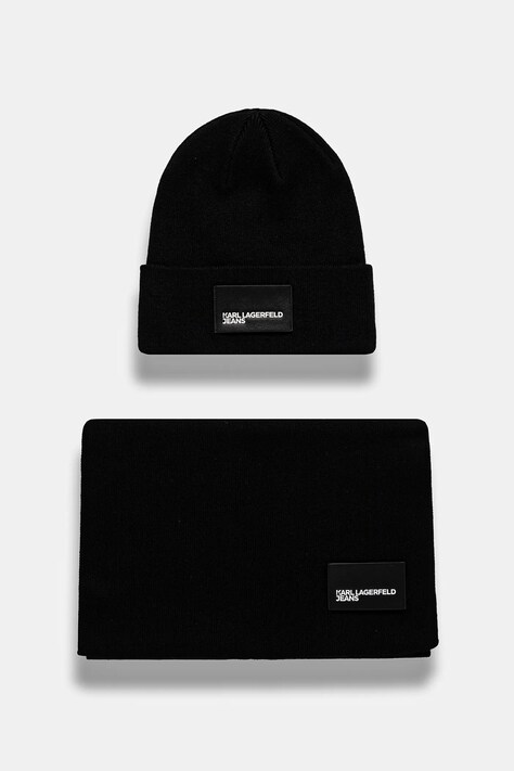 Шапка и шал с вълна Karl Lagerfeld Jeans в черно A1W33191