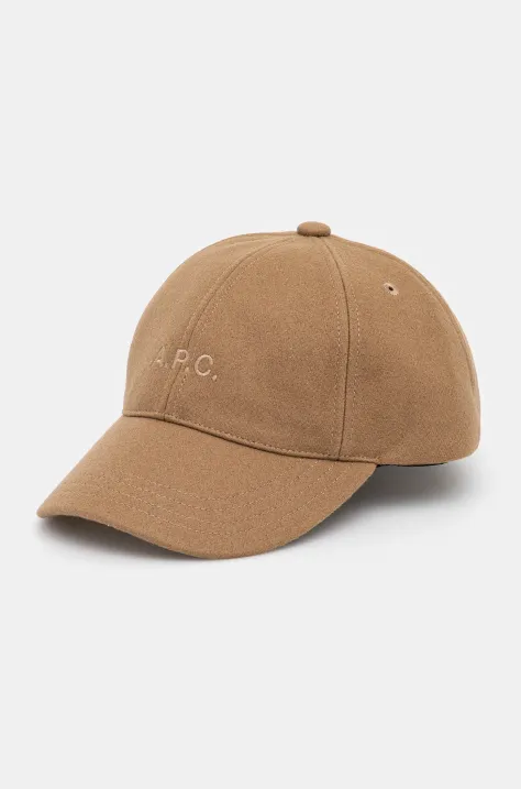 A.P.C. czapka z daszkiem wełniana casquette charlie kolor brązowy gładka WOARV.M24069