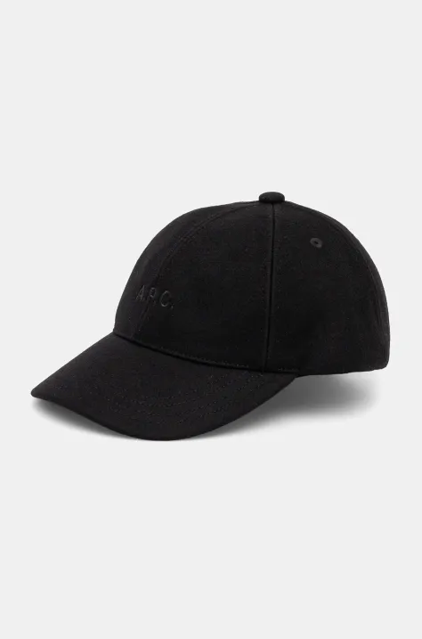 A.P.C. czapka z daszkiem wełniana casquette charlie kolor czarny gładka WOARV.M24069