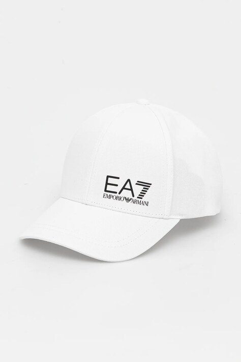 Памучна шапка с козирка EA7 Emporio Armani в бяло с принт AF11989.7X000005