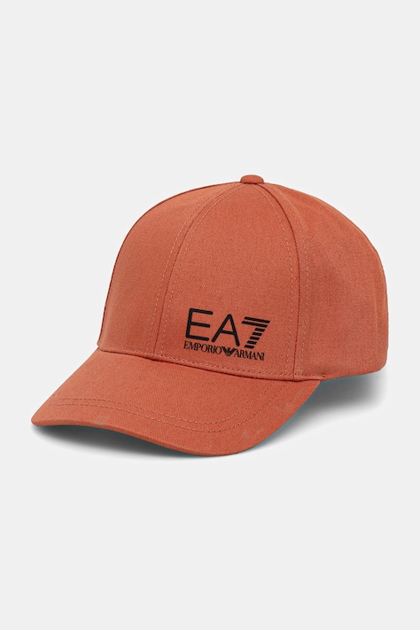 EA7 Emporio Armani czapka z daszkiem bawełniana kolor pomarańczowy z nadrukiem AF11989.7X000005