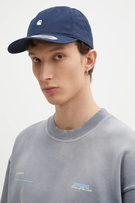 Carhartt WIP cotton baseball cap Madison Logo Cap navy blue color with an application I023750.0POXX