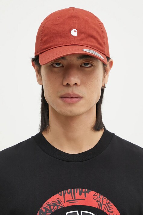 Бавовняна бейсболка Carhartt WIP Madison Logo Cap колір червоний з аплікацією I023750.2OVXX