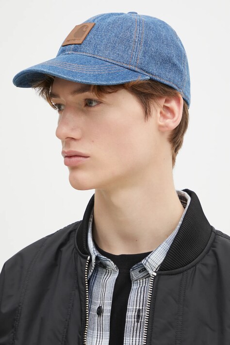 Carhartt WIP denim baseball cap Lincoln Cap blue color with an application I034471.135