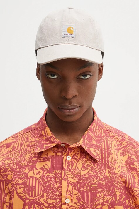 Carhartt WIP cotton baseball cap Icon Cap beige color with an application I033359